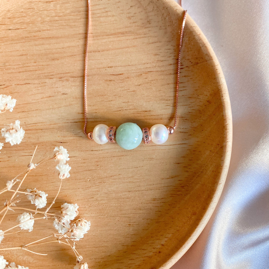 Jade Tri Pearl Necklace (Wealth and Health)