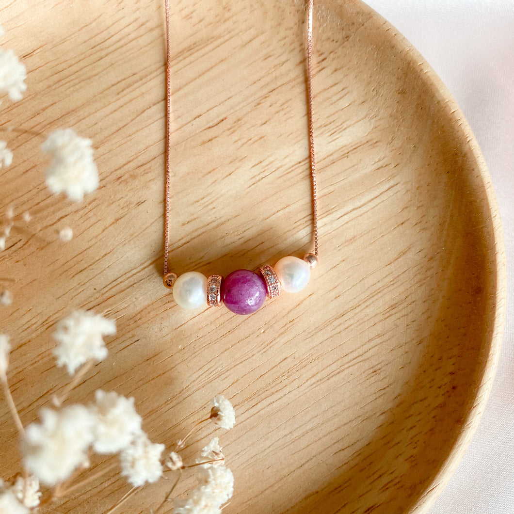 *Exclusive* Ruby Tri Pearl Necklace (Motivation and Wisdom)