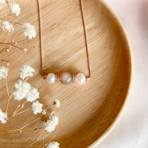 Coffee Sheen Moonstone Tri Pearl Necklace (Peace and Happiness)