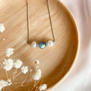 Blue Sheen Labradorite Tri Pearl Necklace (Wisdom and Perseverance)