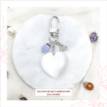 Load image into Gallery viewer, SELENITE HEART x HOROSCOPE KEYCHAIN/BAG CHARM
