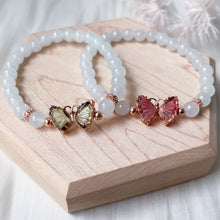 Load image into Gallery viewer, Watermelon Tourmaline Butterfly with Grade A White Jade Bracelet
